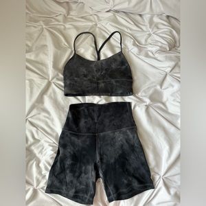 Lululemon Flow Y Nulu longline workout bra and align 6" short set. Diamond dye.